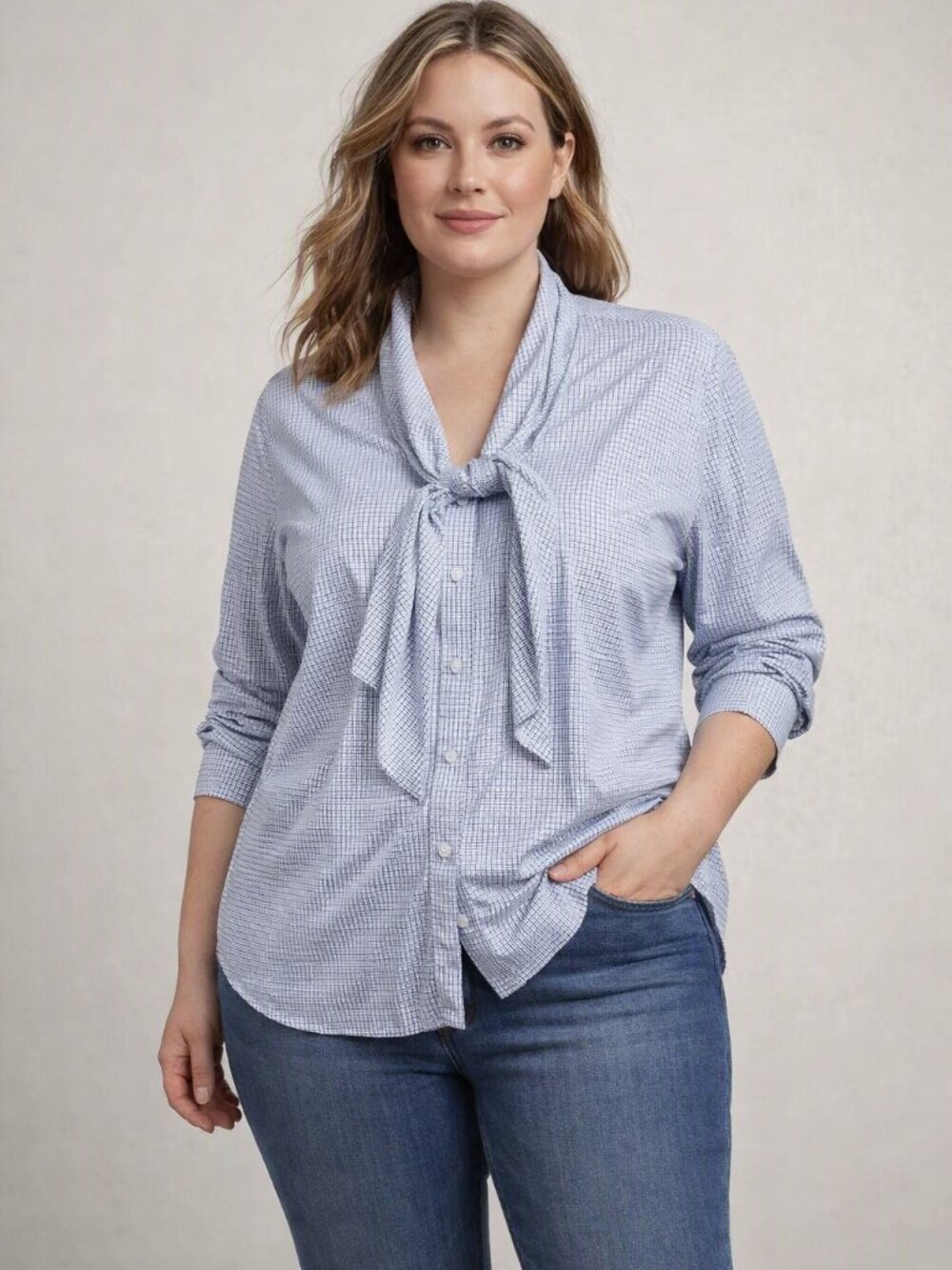 Talbots classic blue-and-white micro-checked Blouse Size 14
